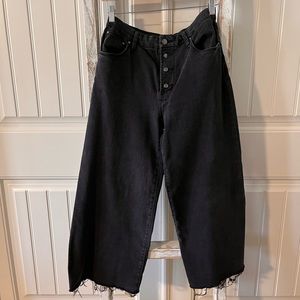 Wide Leg Crop Raw Hem Gray Jeans